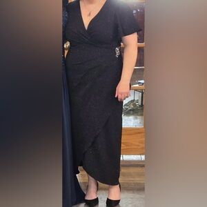 Ignite Evenings Petite Black Flutter Sleeve Glitter Dress Size 14P